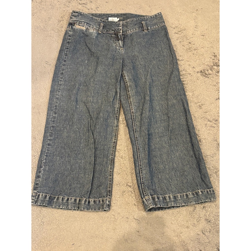 Calvin Klein Jeans Womens 2 Wide Leg Crop Light Wash Blue Denim Stretch Casual